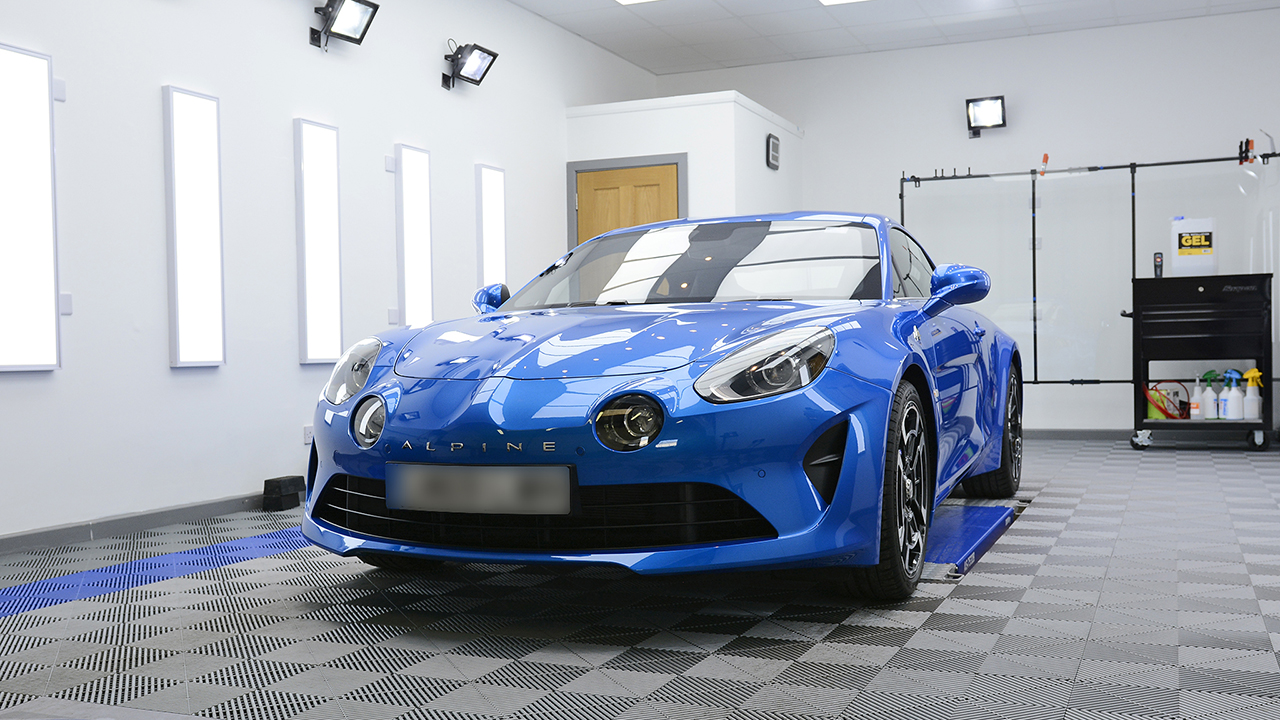 Alpine A110 protected with paint protection film (PPF)